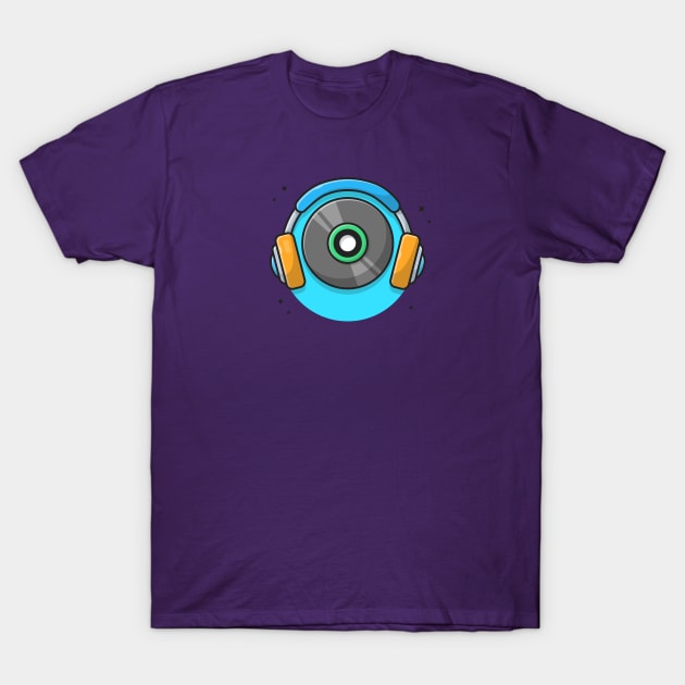 Music Vinyl with Headphones Music Cartoon Vector Icon Illustration T-Shirt by Catalyst Labs